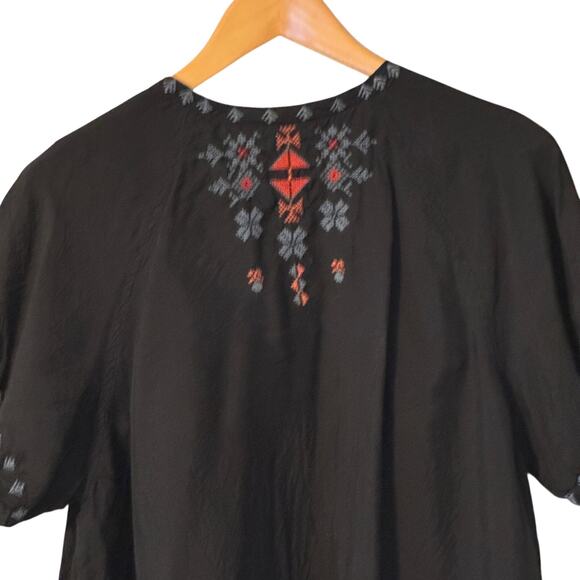 Johnny Was Pete & Greta Embroidered Black Tunic Top Boho Hippie Western size M - Picture 8 of 9